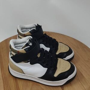 Burberry Duke Leather High Top Sneakers- Toddler- Size 27- Brown White Black
